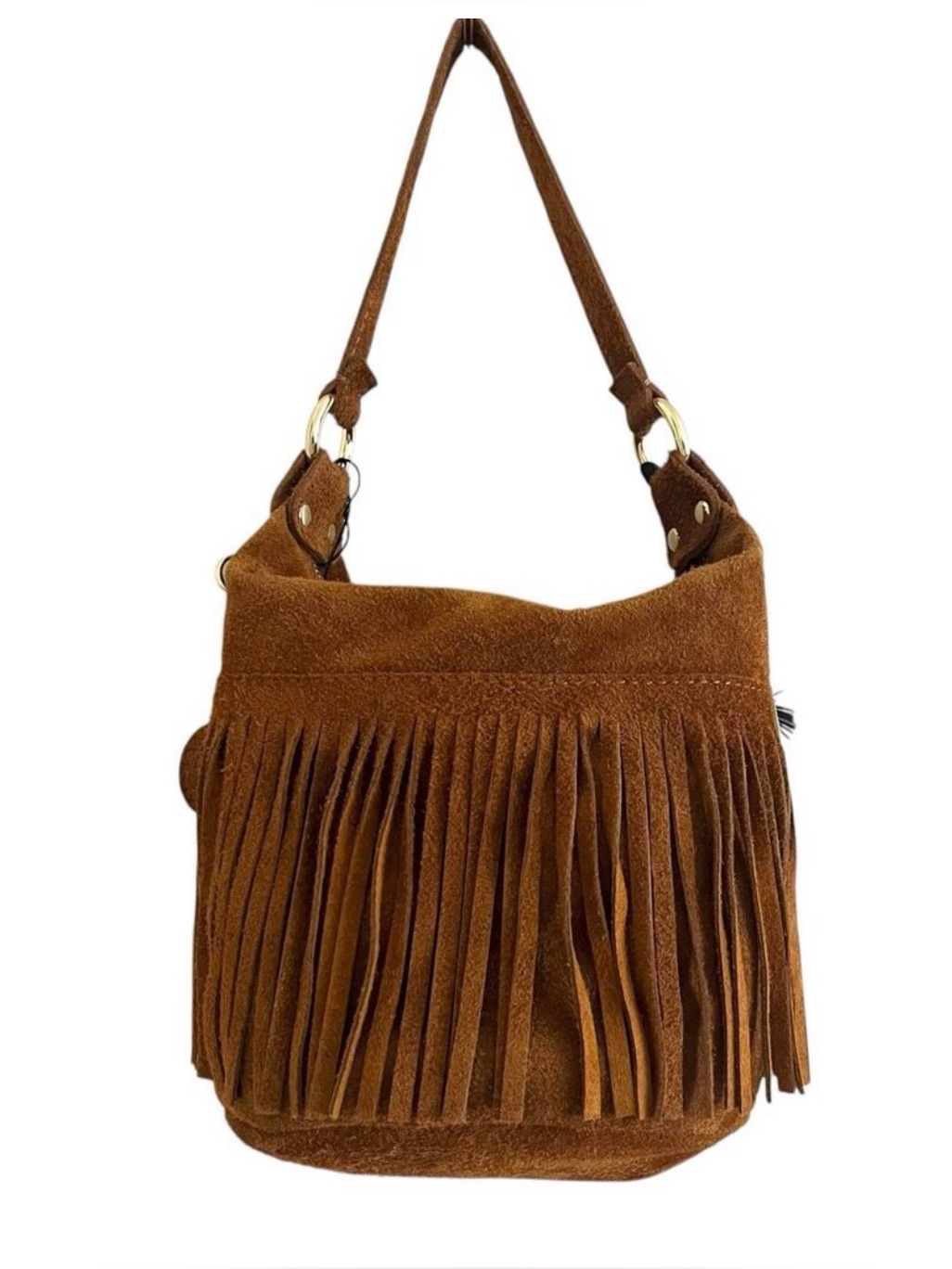 Nwt Marlon Italy Suede Leather Fringe Hobo Bag Brown Western Cowgirl Festival